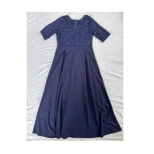 REPHYLLIS Blue Floral Lace Mother of Bride Bridal Wedding Maxi Dress XL